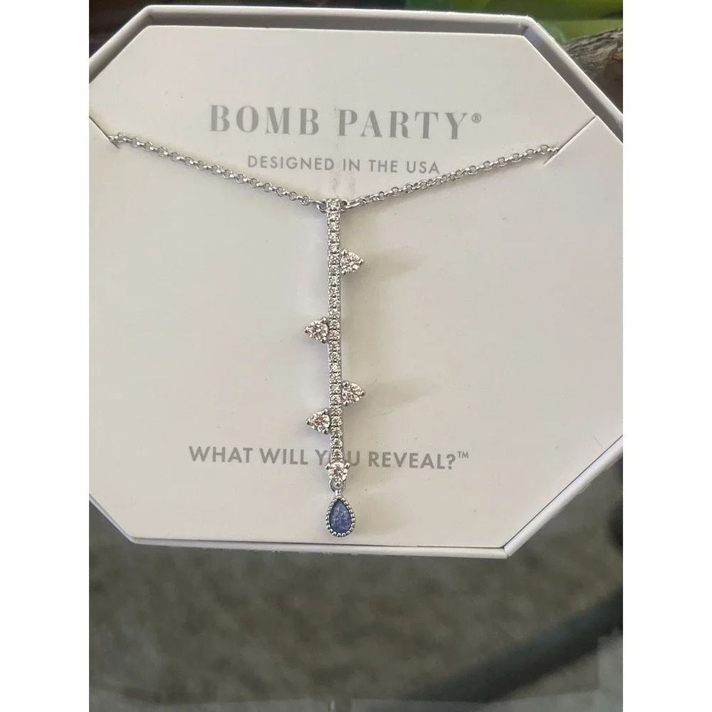 Bomb Party RBP5150 The Sterling Club LC Aqua Blue Ice Crystal Necklace .925 SS💙 - Picture 1 of 4